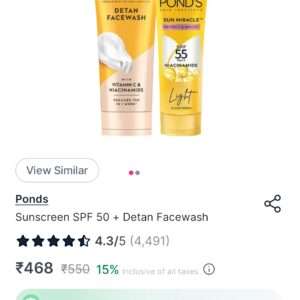 Ponds Sunscreen SPF 50 + Detan Facewash