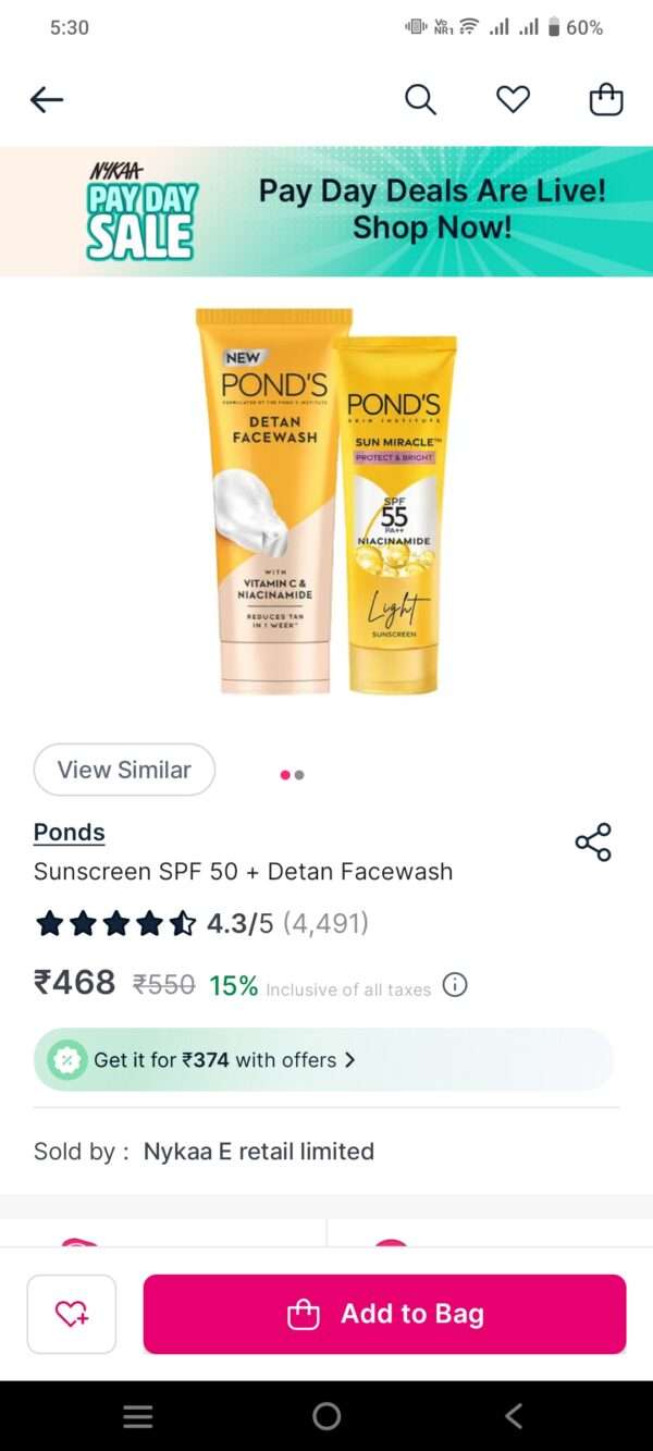 Ponds Sunscreen SPF 50 + Detan Facewash