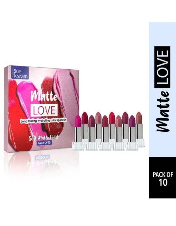 Blue Heaven Matte Love Lasting Hydrating Mini Lipsticks- pack of 10/ 13g