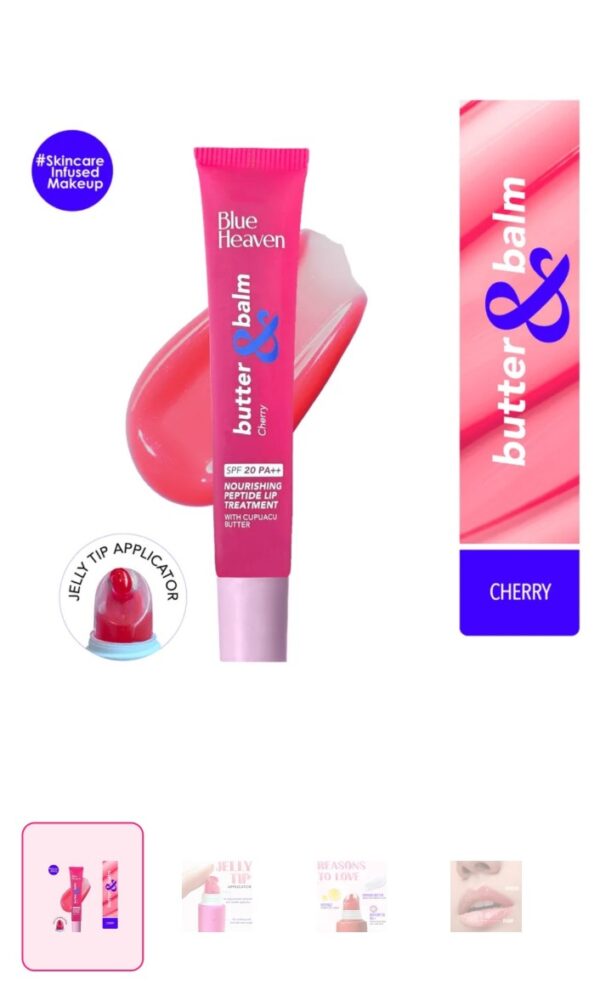 Blue Heaven Butter & Balm Peptide based Tinted Lip Balm With spf20 pa+++Infused With Cupuacu Butter - Cherry, 15g