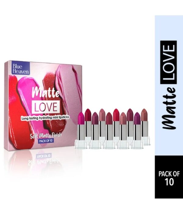 Blue Heaven Matte Love Long Lasting Hydrating Mini Lipsticks - pack Of 10 | 13 g