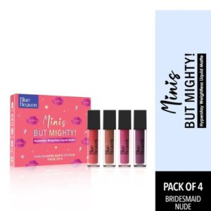 Blue Heaven Minis But Mighty Liquid Matte Lipstick Kit Pack Of 4 -Bridesmaid Nude, 6ml