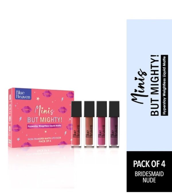 Blue Heaven Minis But Mighty Liquid Matte Lipstick Kit Pack Of 4 -Bridesmaid Nude, 6ml