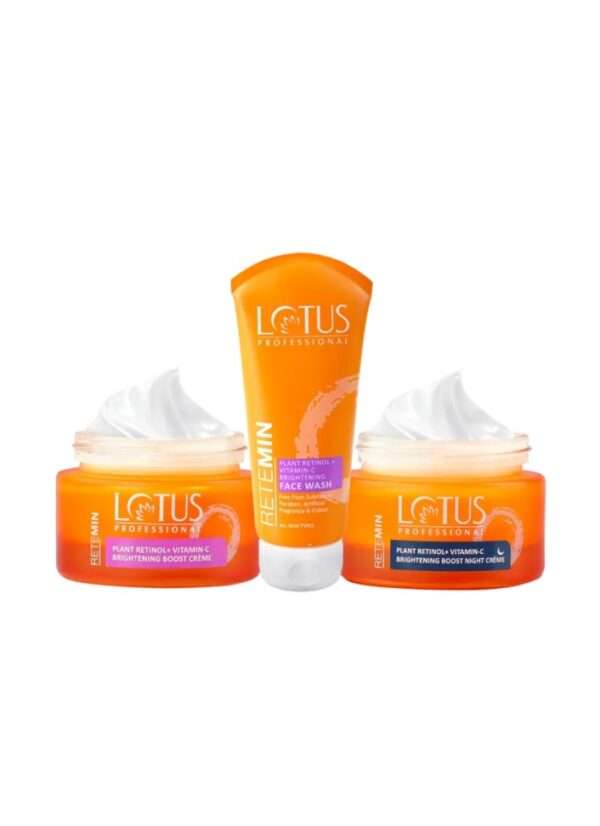 Lotus Herbals Lotus Professional Retemin Plant Retinol + Vitamin C Brightening Day & Night & Face Wash Combo,100gm+50gm+50gm