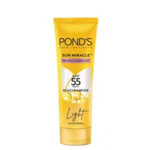 POND'S sun Miracle SPF 50 PA+++ Light Sunscreen - Protect & Bright, With 3% Active I Niacinamide | 100 g