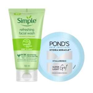 Ponds Simple Refreshing Facewash Mild Face Wash + Ponds Super Light Gel Oil-Free Moisturizer Combo 1 2pcs