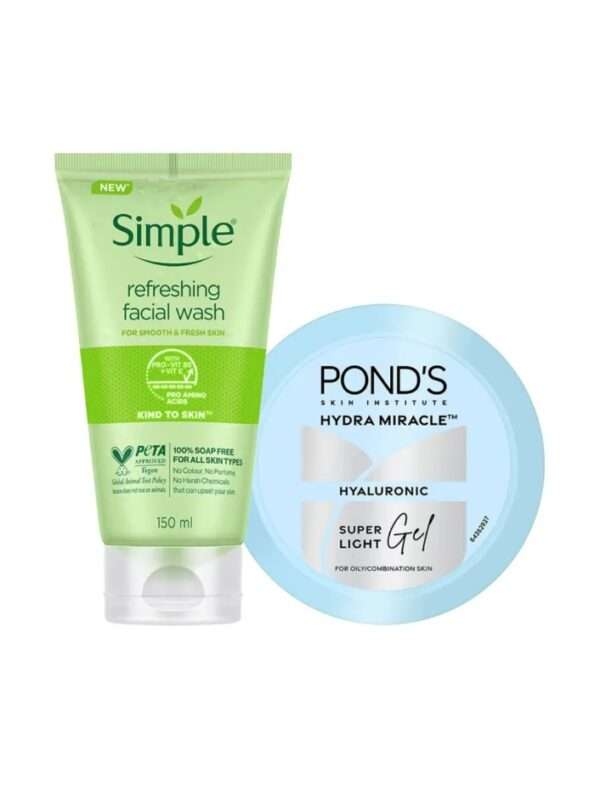 Ponds Simple Refreshing Facewash Mild Face Wash + Ponds Super Light Gel Oil-Free Moisturizer Combo 1 2pcs