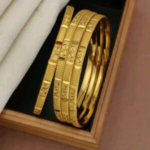 Stunning gold-toned bangles with a bold leaf motif design.