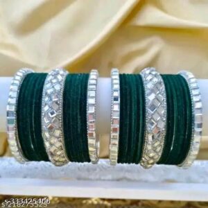 Stunning green velvet bangle set with mirror work detailing