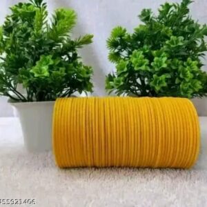 Stylish Velvet and Glass Bangle Set for Special Occasions | velvet chudi-Yellow