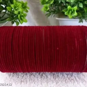 Stylish Velvet and Glass Bangle Set for Special Occasions | velvet chudi-Maroon