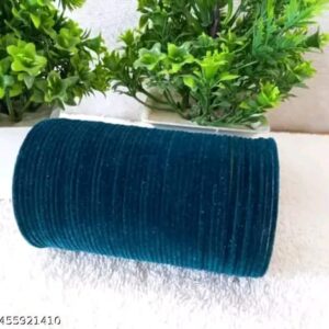Stylish Velvet and Glass Bangle Set for Special Occasions | velvet chudi-Blue