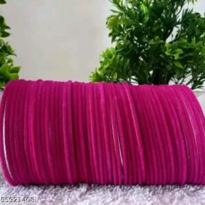 Stylish Velvet and Glass Bangle Set for Special Occasions | velvet chudi-Pink