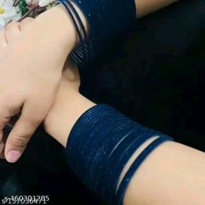 Stylish Velvet and Glass Bangle Set for Special Occasions | velvet chudi-Blue