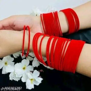 Stylish Velvet and Glass Bangle Set for Special Occasions | velvet chudi-Red