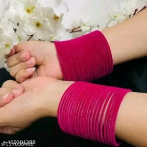 Stylish Velvet and Glass Bangle Set for Special Occasions | velvet chudi-Pink