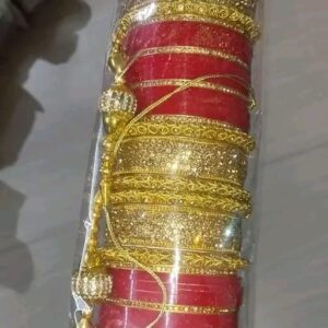 Royal Red Bridal Bangle Set with Golden Kadas | Chudi