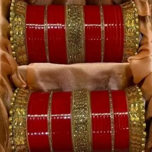 Royal Red Bridal Bangle Set with Golden Kadas | Chudi