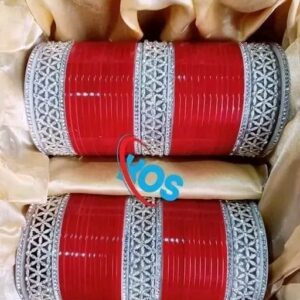 Glossy Red Bridal Chura with Mirror Work Kadas | Chudi