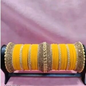 Vibrant Yellow Bridal Chura with Golden Kadas | Chudi