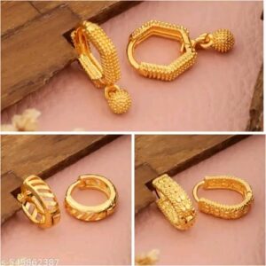 Important Gold Hoop Earring Baali 3 Pcs