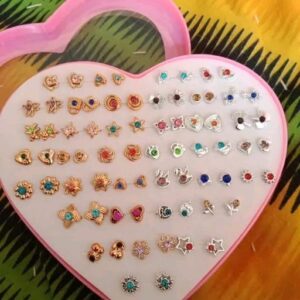 36 Pair stylish earring stud combo set with heart shape box for girls
