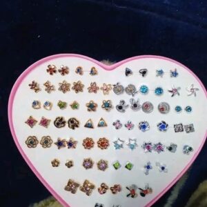 36 Pair stylish earring stud combo set with heart shape box for girls