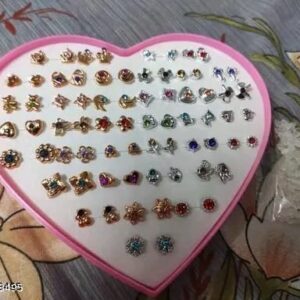 36 Pair stylish earring stud combo set with heart shape box for girls