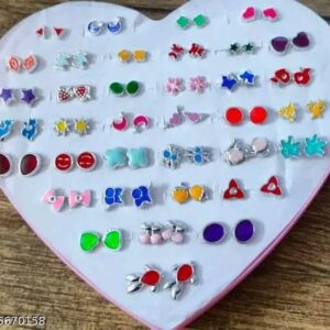 36 Pair stylish earring stud combo set with heart shape box for girls