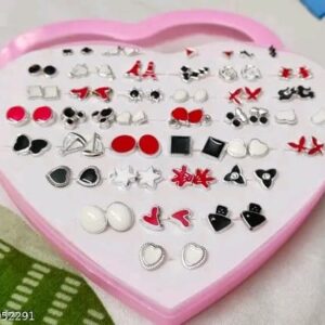 36 Pair stylish earring stud combo set with heart shape box for girls