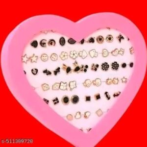 36 Pair stylish earring stud combo set with heart shape box for girls