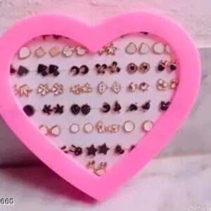 36 Pair stylish earring stud combo set with heart shape box for girls