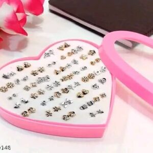 36 Pair stylish earring stud combo set with heart shape box for girls