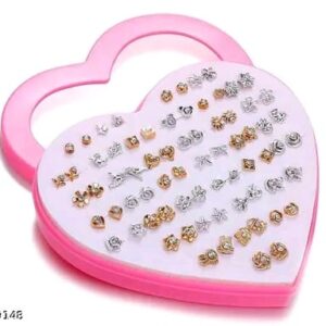 36 Pair stylish earring stud combo set with heart shape box for girls