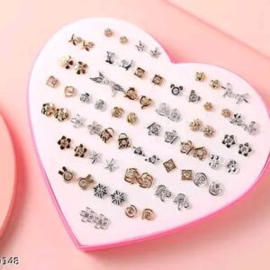36 Pair stylish earring stud combo set with heart shape box for girls