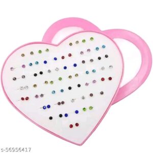 36 Pair stylish earring stud combo set with heart shape box for girls