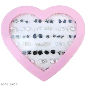 36 Pair stylish earring stud combo set with heart shape box for girls