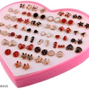 36 Pair stylish earring stud combo set with heart shape box for girls
