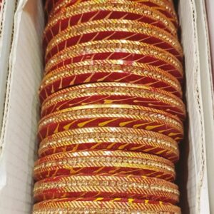 Traditional Red and Gold Glass Bangles 4 Pcs