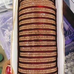 Maroon and Gold Stone-Studded Traditional Bangles 4 Pcs