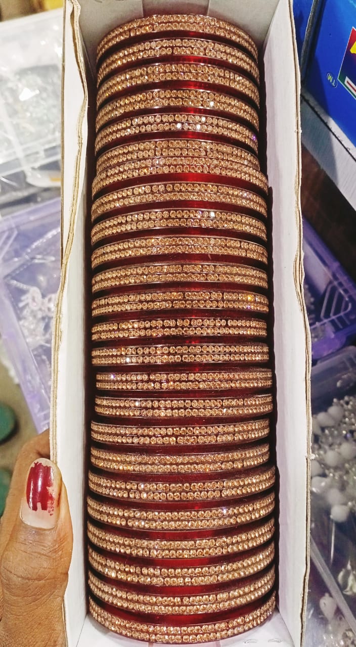 Maroon and Gold Stone-Studded Traditional Bangles 4 Pcs