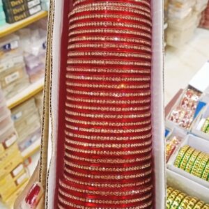 Elegant Red Crystal-Embellished Traditional Bangles 4 Pcs