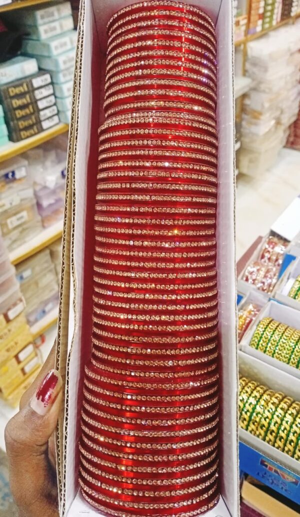 Elegant Red Crystal-Embellished Traditional Bangles 4 Pcs