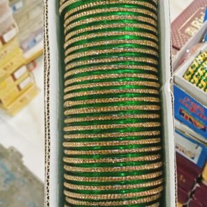 Shimmer Green Glass Bangles with Gold Crystal Edging 4 Pcs