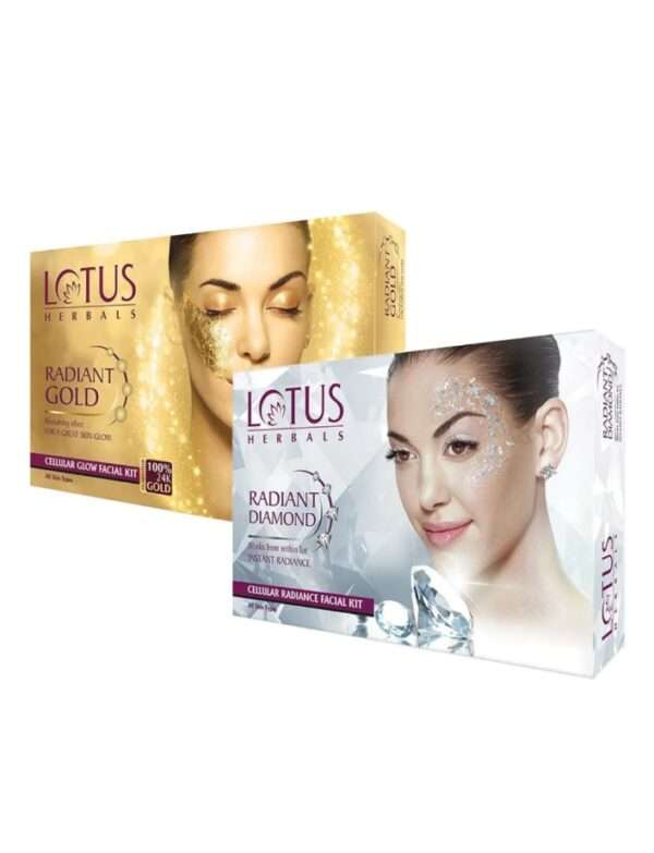 Lotus Herbals Cellular Glow Facial Kit & Diamond Facial Kit Combo, 37gm+37gm