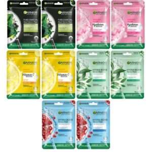 Face Serum Sheet Mask Pack Of 10 (Vit C + Hydra Bomb + Sakura + Hydra Bomb Blue + Charcoal), 280gm