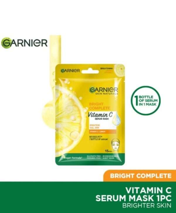 Skin Naturals Bright Complete Vitamin C Face Serum Sheet Mask, Brightens and Spot Reduction, 28gm