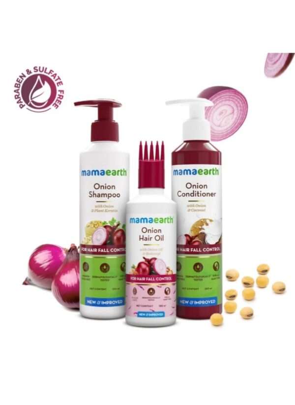 Mamaearth onion Anti Hair Fall Spa Range with Shampoo + Conditioner + Oil for Hair Fall Control