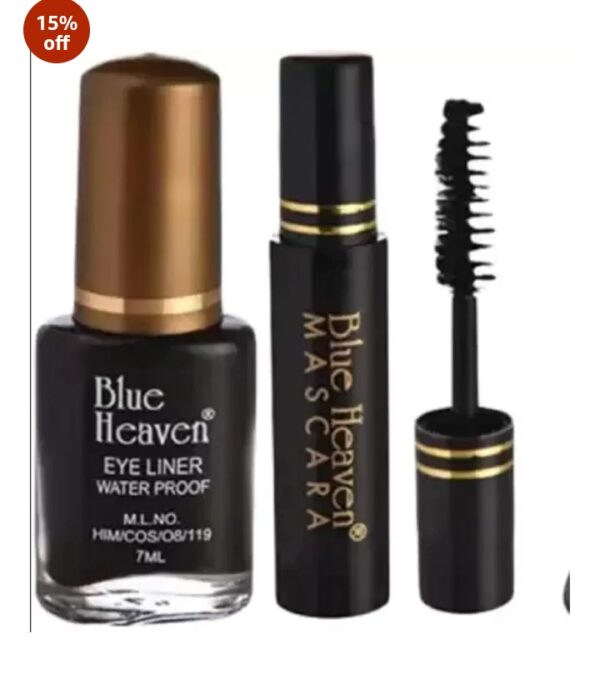blue heaven cosmetic blue haven mascara(6.5ml) eyeliner water proof (7 ml) (Pack of 2)