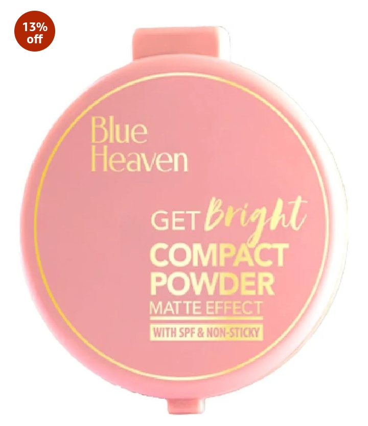 Blue Heaven Get Bright Compact Powder for Women With SPF Sun Protection, All Skin Non Sticky, Oil Free, Matte Finish Light Weight Formula, Cream, 16g